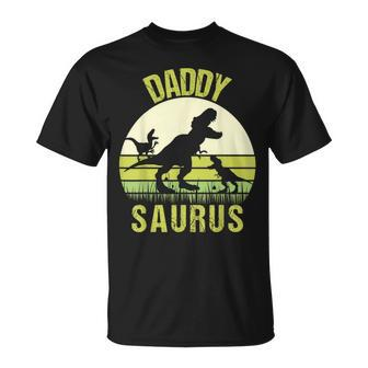 Daddy Dinosaur Daddysaurus 2 Two Kids Fathers Day Unisex T-Shirt | Mazezy
