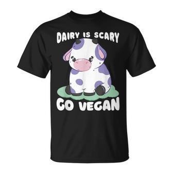 Dairy Is Scary - Go Vegan - Funny Quote Humor Saying Unisex T-Shirt | Mazezy