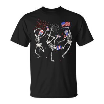 Dancing Skeleton 4Th Of July American Flag Halloween Dancing Funny Gifts Unisex T-Shirt | Mazezy