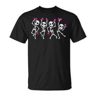 Dancing Skeleton Halloween Pink Ribbon Breast Cancer T-Shirt - Thegiftio UK