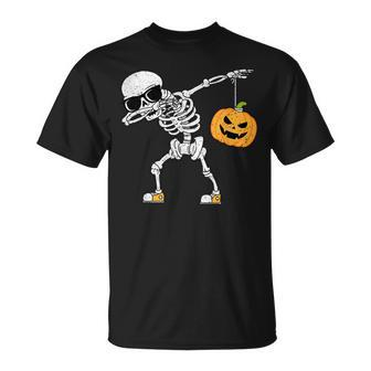 Dancing Skeleton Halloween Pumpkin Dab Dabbing Vintage Pumpkin Funny Gifts Unisex T-Shirt | Mazezy