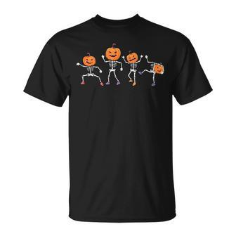 Dancing Skeleton Pumpkin Head Halloween Costume T-Shirt - Monsterry