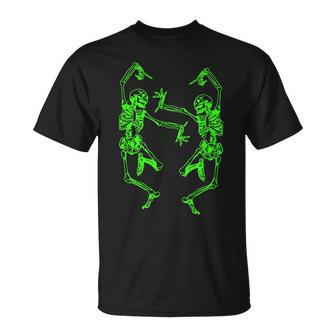 Dancing Skeletons Glow Halloween Dance Challenge Dancing Funny Gifts Unisex T-Shirt | Mazezy