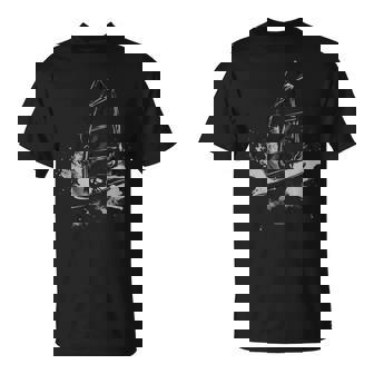 Dark Windsurfer On A Surfboard Riding The Waves Of The Ocean T-Shirt | Mazezy