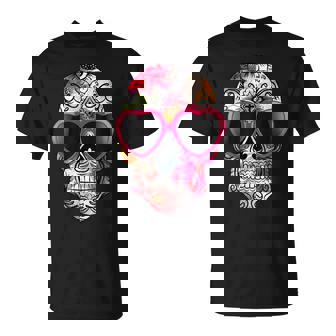 Day Of The Dead Sugar Skull Pink Heart Sunglasses T-shirt - Thegiftio