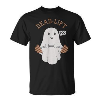 Dead Lift Embroidery Ghost Halloween Cute Boo Gym Weights T-Shirt - Monsterry AU