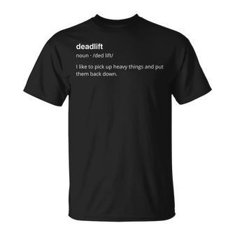 Deadlift Definition MenN Gym Humor Pump Cover T-Shirt | Mazezy