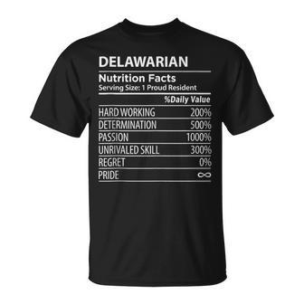 Delawarian Nutrition Facts Funny Delaware Pride Unisex T-Shirt | Mazezy