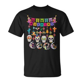 Dia De Los Muertos Sugar Skulls Moon Cat Mexican Day Of Dead T-Shirt - Thegiftio UK