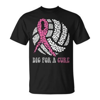 Dig For A Cure Breast Cancer Awareness Volleyball Pink Out T-Shirt - Seseable