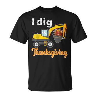 I Dig Thanksgiving Excavator Tractor Truck Turkey Family T-Shirt | Mazezy