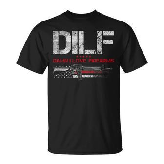 Dilf - Damn I Love Firearms Vintage Gun American Flag Unisex T-Shirt | Mazezy