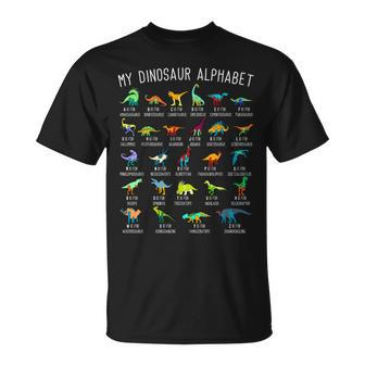 Dinosaur Lover Types Of Dinosaurs Dinosaur Alphabet T-Shirt | Mazezy CA