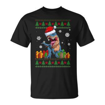 Dinosaur Lovers Dinosaur Santa Hat Ugly Christmas Sweater T-Shirt - Monsterry
