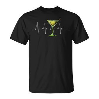 Dirty Martini Heartbeat T Cocktail Glass Happy Hour T-Shirt | Mazezy