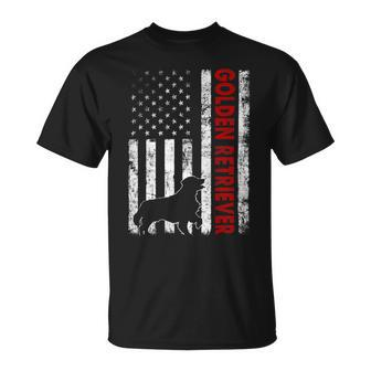 Distressed American Flag Golden Retriever Dog Patriotic Unisex T-Shirt - Monsterry DE