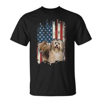 Distressed Bichon Havanese American Flag Patriotic Dog Unisex T-Shirt - Monsterry DE