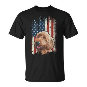 Distressed Goldendoodle American Flag Patriotic Dog Unisex T-Shirt - Monsterry UK