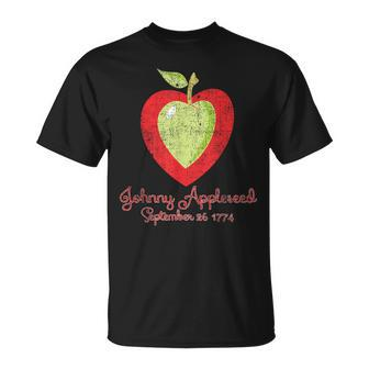 Distressed Johnny Appleseed Apple Tree Farmer Orchard T-Shirt | Mazezy