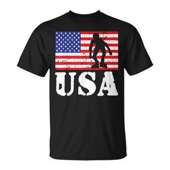 Distressed Roller Skating Usa American Flag | Vintage Skater Usa Funny Gifts Unisex T-Shirt | Mazezy