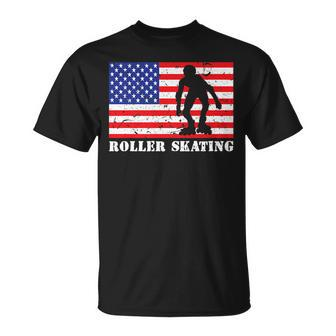 Distressed Roller Skating Usa American Flag | Vintage Skater Usa Funny Gifts Unisex T-Shirt | Mazezy