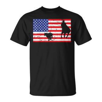 Distressed Roping Usa American Flag Vintage Rodeo Calf Roper Unisex T-Shirt | Mazezy