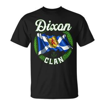 Dixon Clan Scottish Last Name Scotland Flag Funny Last Name Designs Funny Gifts Unisex T-Shirt | Mazezy