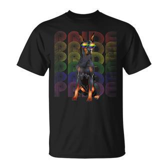 Doberman Lgbt-Q Flag Gay Pride Lesbian Funny Dog Lgbt Month Unisex T-Shirt | Mazezy