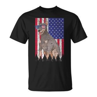 Doberman Patriotic Dog Usa Pride American Flag Unisex T-Shirt | Mazezy