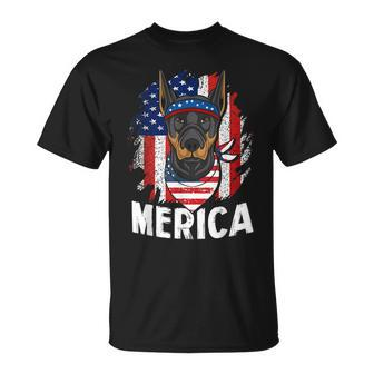 Doberman Pinscher American Pride Flag Dog Lover Usa Unisex T-Shirt | Mazezy