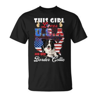 Dog Border Collie This Girl Loves Usa And Her Dog 4Th Of July Border Collie Unisex T-Shirt - Monsterry DE