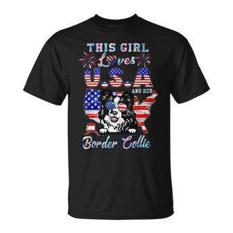 Dog Border Collie This Girl Loves Usa And Her Dog Border Collie 4Th Of July Unisex T-Shirt - Monsterry AU