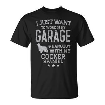 Dog Cocker Spaniel Dad Car Garage Hangout Men Unisex T-Shirt - Monsterry