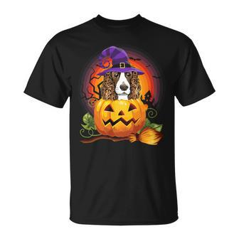 Dog Cocker Spaniel English Cocker Spaniel Witch Pumpkin Halloween Dog Lover Unisex T-Shirt - Monsterry
