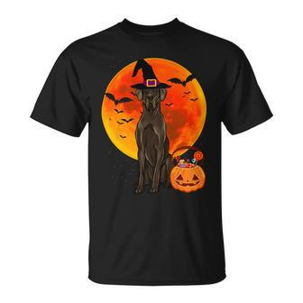 Dog Halloween Black Great Dane Jack O Lantern Pumpkin Unisex T-Shirt - Monsterry