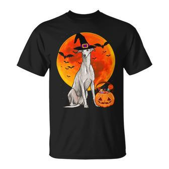 Dog Halloween Greyhound Jack O Lantern Pumpkin Unisex T-Shirt - Monsterry