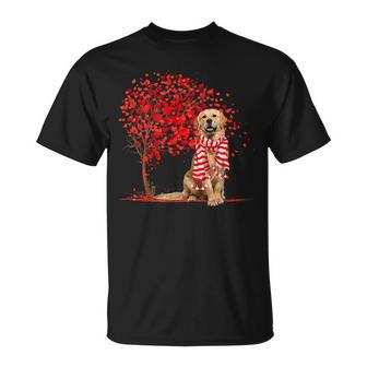Dog Lover Golden Retriever Dog Heart Tree Valentines Day Unisex T-Shirt - Monsterry