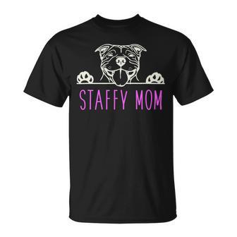 Dog Staffordshire Staffy Mom With Staffordshire Bull Terrier Dog Unisex T-Shirt - Monsterry AU