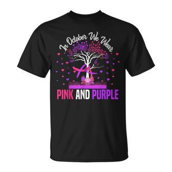 Domestic Violence Breast Cancer Awareness Month Ribbon Tree T-Shirt - Seseable