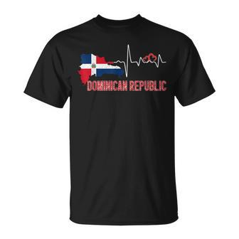 Dominican Republic Flag Map Heartbeat For Dominican Pride T-Shirt | Mazezy
