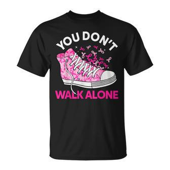 You Don't Walk Alone Pink Shoes Ribbon Breast Cancer Warrior T-Shirt - Monsterry AU