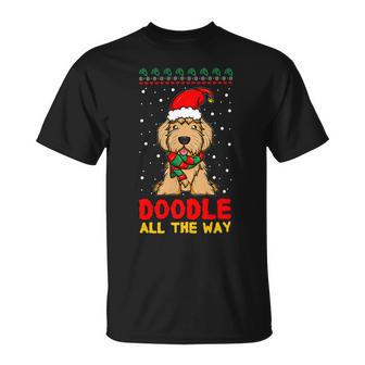 Doodle All The Way Funny Goldendoodle Santa Hat Christmas Unisex T-Shirt - Monsterry