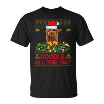 Doodle All The Way Ugly Santa Hat Goldendoodle Dog Christmas Unisex T-Shirt - Monsterry