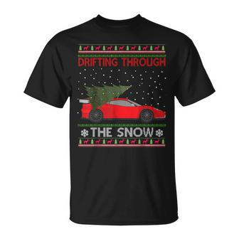 Drifting Through The Snow Ugly Christmas Sweater Tree Car T-Shirt | Mazezy DE
