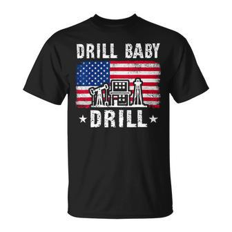 Drill Baby Drill American Flag Trump Funny Unisex T-Shirt - Monsterry DE