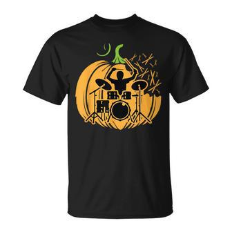 Drum-Mer Pumpkin Band Rock Music Lover Cool Musician T-Shirt | Mazezy