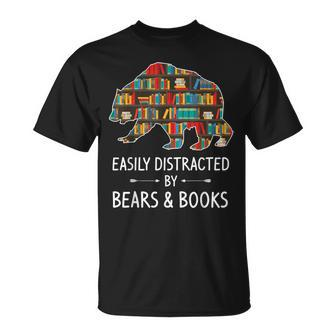 Easily Distracted By Bears & Books Lover Mammal Animal T-Shirt | Mazezy