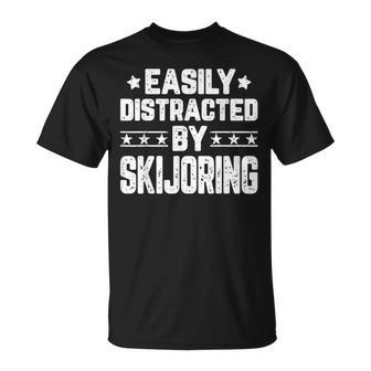 Easily Distracted By Skijoring Skijoring Lover T-Shirt | Mazezy