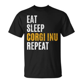 Eat Sleep Corgi Inu Repeat Vintage Retro Unisex T-Shirt | Mazezy