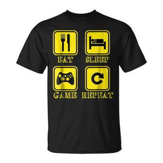 Eat Sleep Game Repeat Funny Video Gamer Gift Unisex T-Shirt | Mazezy